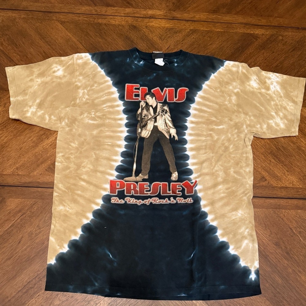 Liquid Blue Elvis Presley Tie Dye Graphic T-Shirt XL Black Tan Rock n Roll Tee